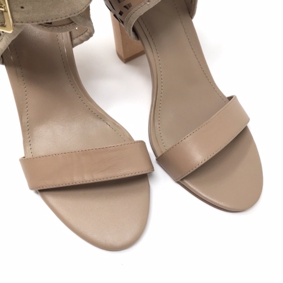 Charles David Taupe Leather Laser Cut Juno Sandals - Picture 2 of 8